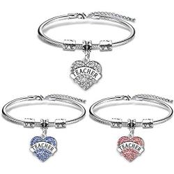 AGR8T Bangle Bracelets Teacher Appreciation Gift Teacher Day Women Jewelry Birthday Gift Stainless Steel 3PCS (Rhinestone)