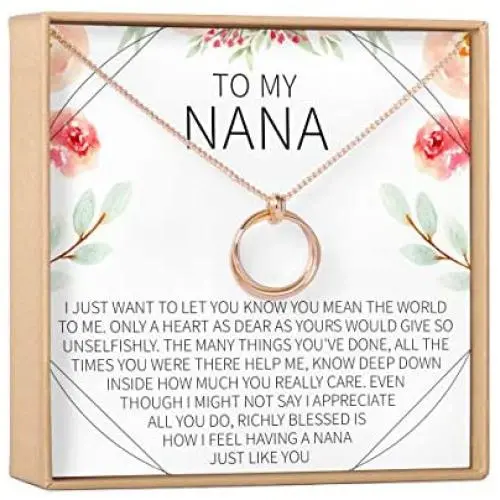 Nana Gift Necklace: Nana Jewelry, Mothers Day Gift for Grandma, Grandmother, 2 Linked Circles (rose-gold-plated-brass, NA) Nana Gift Necklace: Nana Jewelry, Mothers Day Gift for Grandma, Grandmother, 2 Linked Circles (rose-gold-plated-brass, NA)