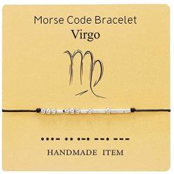 tenghong2021 Morse Code Bracelet 12 Constellation Astrology Zodiac Sign Star Bracelet Morse Code Beads on Silk Cord Bracelet Handmade Adjustable Bracelet Jewelry for Men Women