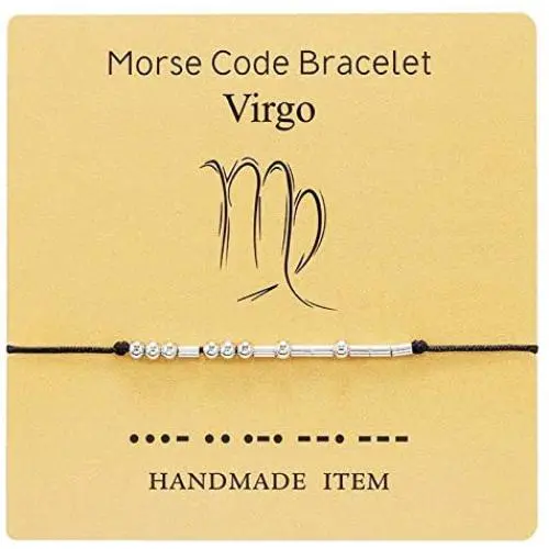tenghong2021 Morse Code Bracelet 12 Constellation Astrology Zodiac Sign Star Bracelet Morse Code Beads on Silk Cord Bracelet Handmade Adjustable Bracelet Jewelry for Men Women