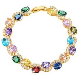 U7 Women Birthstone Crystal Bracelet 18K Gold Plated Round Cut Cubic Zirconia Tennis Bracelet, Fit 6-8 Inches