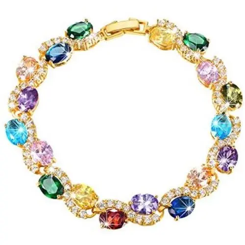 U7 Women Birthstone Crystal Bracelet 18K Gold Plated Round Cut Cubic Zirconia Tennis Bracelet, Fit 6-8 Inches