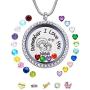 30mm Stainless Steel Living Memory Floating Locket Necklace Pendant with Charms and 24 Birthstones, Best Gifts for Women Girls