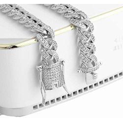 PY BLING 8mm Mens Iced Out Hip Hop Miami Cuban Link Chain Choker 14K/18K Gold White Gold Plated CZ Necklace/Bracelet 8.5''-24''