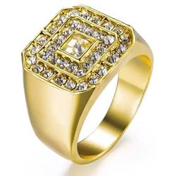 Ztuo Mens 18K Gold Plated Hip Hop Iced Out Cubic Zirconia Square Rings CZ Wedding Bands Size 8-13