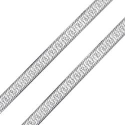 Flexible Reversible Flat Greek Key 925 Sterling Silver Herringbone Necklace For Women Nickle-Free Made Italy 16 18 Inch
