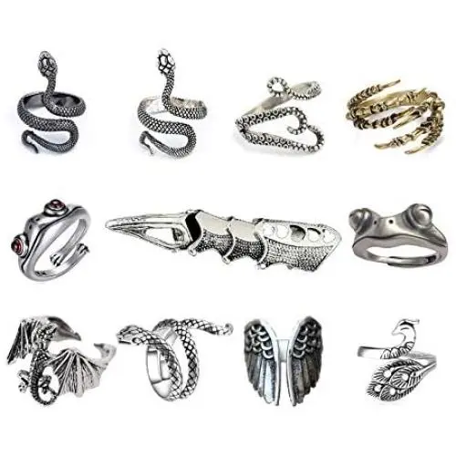11 Pcs Vintage Frog Rings Cute Animal Open Ring Retro Snake Rings Set Full Finger Ring Statement Biker Punk Rings for Women Girls Men 11 Pcs Vintage Frog Rings Cute Animal Open Ring Retro Snake Rings Set Full Finger Ring Statement Biker Punk Rings for Women Girls Men