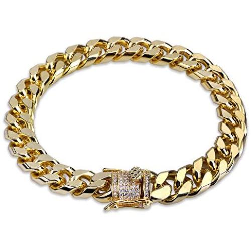 TOPGRILLZ Hip Hop14K Gold Plated Finished Miami Cuban Link Anklet Bracelet with Iced out Simulated Lab Diamond Clasp for Men Women