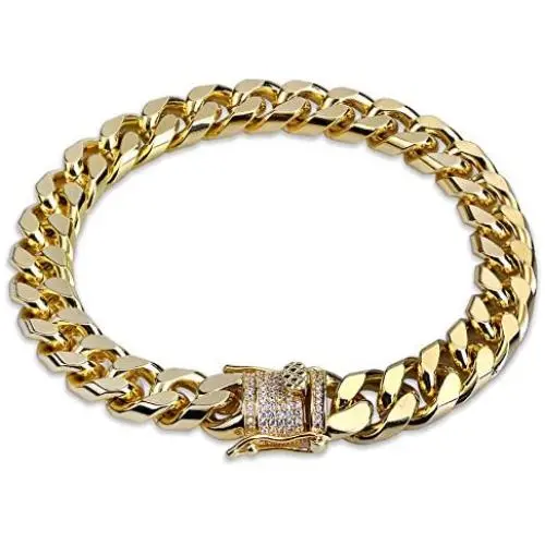 TOPGRILLZ Hip Hop14K Gold Plated Finished Miami Cuban Link Anklet Bracelet with Iced out Simulated Lab Diamond Clasp for Men Women TOPGRILLZ Hip Hop14K Gold Plated Finished Miami Cuban Link Anklet Bracelet with Iced out Simulated Lab Diamond Clasp for Men Women