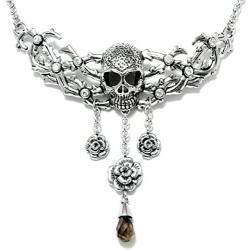 Controse Stainless Steel Skull and Roses Necklace 15” - 17'' Adjustable