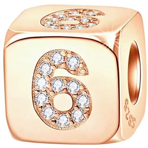 Rose Gold Dice Lucky 0-9 Number and Poker Card Charms with CZ, 925 Sterling Silver Cube Shape Beads fits European Bracelet, Birthday Gifts for Friends/Mom/Teacher Rose Gold Dice Lucky 0-9 Number and Poker Card Charms with CZ, 925 Sterling Silver Cube Shape Beads fits European Bracelet, Birthday Gifts for Friends/Mom/Teacher