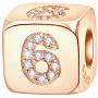 Rose Gold Dice Lucky 0-9 Number and Poker Card Charms with CZ, 925 Sterling Silver Cube Shape Beads fits European Bracelet, Birthday Gifts for Friends/Mom/Teacher
