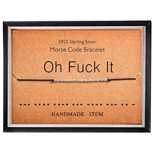Fuck It Bracelet Morse Code Jewelry Gift for Her 925 Sterling Silver Bead on Silk Cord Bracelet Inspirational Jewelry for Women