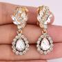 EleQueen Womens Austrian Crystal Art Deco Tear Drop Dangle Earrings Clip-on