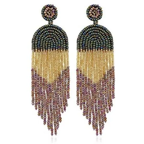 Luluping Long Beaded Tassel Earrings – Big Boho Native Handmade Bead Dangle Earrings for Women, Bohemian Large Statement Beaded Drop Fringe Earrings Luluping Long Beaded Tassel Earrings – Big Boho Native Handmade Bead Dangle Earrings for Women, Bohemian Large Statement Beaded Drop Fringe Earrings