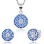iRealy 925 Sterling Silver Pendant Necklace and Stud Earrings Jewelry Set, Fashion Round Boho Ear Studs Cubic Zirconia for Women/Girl/Bride/Mom/Wife