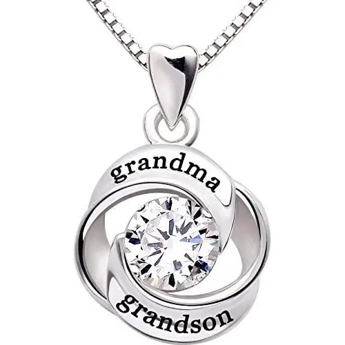 ALOV Jewelry Sterling Silver Grandma and Grandson Love Heart Cubic Zirconia Pendant Necklace ALOV Jewelry Sterling Silver Grandma and Grandson Love Heart Cubic Zirconia Pendant Necklace