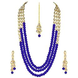 Aheli Classy Bollywood Party Wedding Kundan and Colour Beads Necklace Earrings with Maang Tikka Set Indian Traditional Ethnic Fashion Jewelry for Women