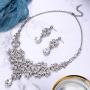 BriLove Wedding Bridal Jewelery Set for Women Rhinestone Butterfly Filigree Statement Necklace Dangle Earrings Clear Silver-Tone