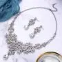 BriLove Wedding Bridal Jewelery Set for Women Rhinestone Butterfly Filigree Statement Necklace Dangle Earrings Clear Silver-Tone