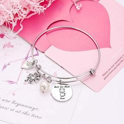 TzrNhm Blossom Best Cat Mom Ever Bangle Bracelet for Cat Lover,Mom,Sister,Friends Cat Keychain