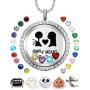 AZNECK 30mm Jack and Sally Nightmare Before Christmas Necklaces Halloween Locket Kids Floating Charms Pendant Gifts for Women Girls Men Boys Birthstone Jewelry