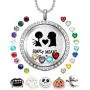 AZNECK 30mm Jack and Sally Nightmare Before Christmas Necklaces Halloween Locket Kids Floating Charms Pendant Gifts for Women Girls Men Boys Birthstone Jewelry