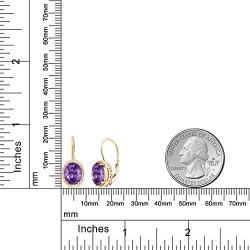 Gem Stone King 18K Yellow Gold Plated Silver Purple Amethyst Dangle Earrings 3.32 Ct Oval Gemstone Birthstone