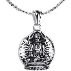 Xusamss Titanium Steel Buddha Religious Pendant Necklace,22inches Link Chain