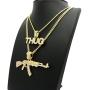 Shiny Jewelers USA Mens ICED Out Machine Gun AK 47 Chopper Thug Life Mob Pendant Chain Necklace Set