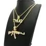 Shiny Jewelers USA Mens ICED Out Machine Gun AK 47 Chopper Thug Life Mob Pendant Chain Necklace Set
