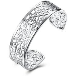 925 Sterling Silver Bangle Bracelet, HTOMT Fashion Simple Open Bangles Cuff Jewelry for Women