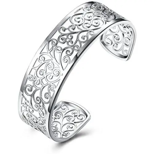 925 Sterling Silver Bangle Bracelet, HTOMT Fashion Simple Open Bangles Cuff Jewelry for Women 925 Sterling Silver Bangle Bracelet, HTOMT Fashion Simple Open Bangles Cuff Jewelry for Women