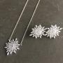 Carleen Sterling Silver Cubic Zirconia CZ Simulated Diamond Luxury Look Large Big Statement Snowflake Necklace Pendant Studs Earrings Jewelry For Women Girls Teens