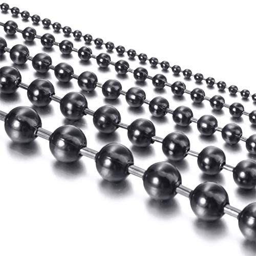 Elfasio 2-8MM Stainless Steel Black Bead Ball Chain Necklace or Men Women 18-30 inches