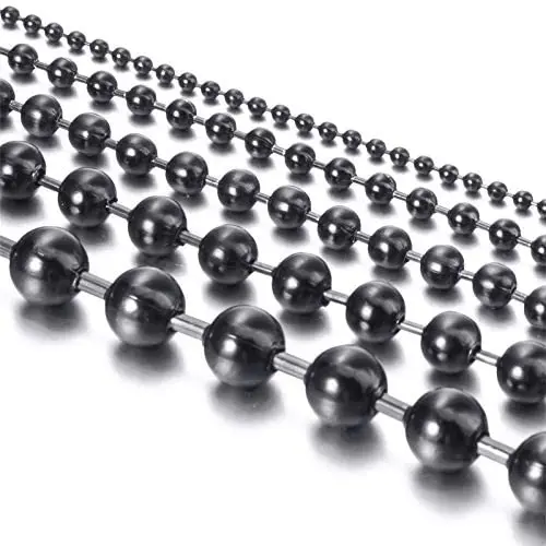 Elfasio 2-8MM Stainless Steel Black Bead Ball Chain Necklace or Men Women 18-30 inches Elfasio 2-8MM Stainless Steel Black Bead Ball Chain Necklace or Men Women 18-30 inches