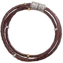 Silpada Multi-Purpose Genuine Leather Wrap Chain Bracelet in Sterling Silver and Brass, 29''