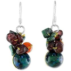 NOVICA Multi-Gem Carnelian .925 Sterling Silver Cluster Earrings Tropical Oasis