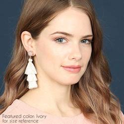 Bohemian Multi Tassel Statement Earrings - Lightweight Silky Tiered Layer Thread Fringe, Chandelier Duster Dangles Sparkly Jewel Faux Druzy Stone