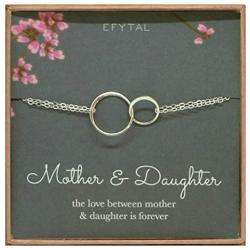 EFYTAL Mother Daughter Bracelet - Sterling Silver two interlocking infinity circles, Mothers Day Jewelry Gift