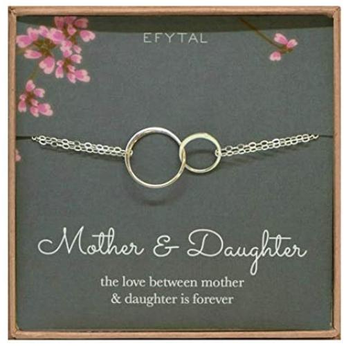 EFYTAL Mother Daughter Bracelet - Sterling Silver two interlocking infinity circles, Mothers Day Jewelry Gift