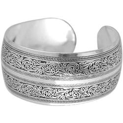 BODYA Tibeten Silver Carved Spiral Flower Connecting Branches Pattern Wide Band Open Cuff Bracelet Bangle