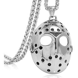 FIZIZDH Mens Stainless Steel Jasons Mask Hollow Openwork Pendant Necklace, 24 inch Keel Link Chain