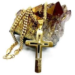 Hollywood Jewelry Cross Faith Pendant Chain Necklace 18k Real Gold Plated Religious Crucifix Cuban Link for Women and Men Thin for Charms Love Diamonds Cut