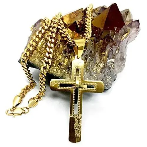 Hollywood Jewelry Cross Faith Pendant Chain Necklace 18k Real Gold Plated Religious Crucifix Cuban Link for Women and Men Thin for Charms Love Diamonds Cut Hollywood Jewelry Cross Faith Pendant Chain Necklace 18k Real Gold Plated Religious Crucifix Cuban Link for Women and Men Thin for Charms Love Diamonds Cut