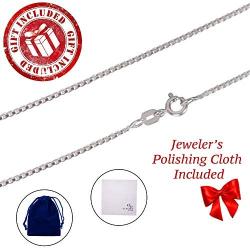 2 PACK - Italian Sterling Silver 1MM Box Chain, Silver Polishing Cloth Included, Sterling Silver Chain Necklace with Spring Clasp, Sturdy Thin Lightweight Chain Necklace, Velvet Gift Pouch Packaging