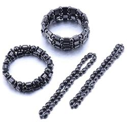 VIKI LYNN 2 Sets of Hematite Metal Megnetic Therapy Bracelets+2 Pcs of Magnetic Anklets Good for Health