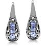 Silvershake 3 Stone Genuine Tanzanite 925 Sterling Silver Victorian Style Hook Earrings