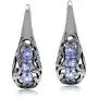 Silvershake 3 Stone Genuine Tanzanite 925 Sterling Silver Victorian Style Hook Earrings