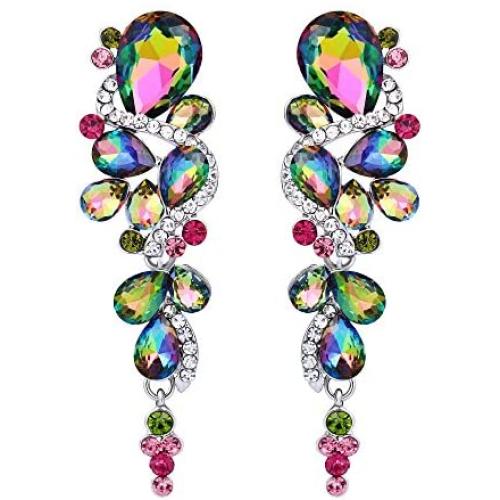 BriLove Womens Bohemian Boho Crystal Wedding Bridal Multiple Teardrop Chandelier Long Dangle Earrings